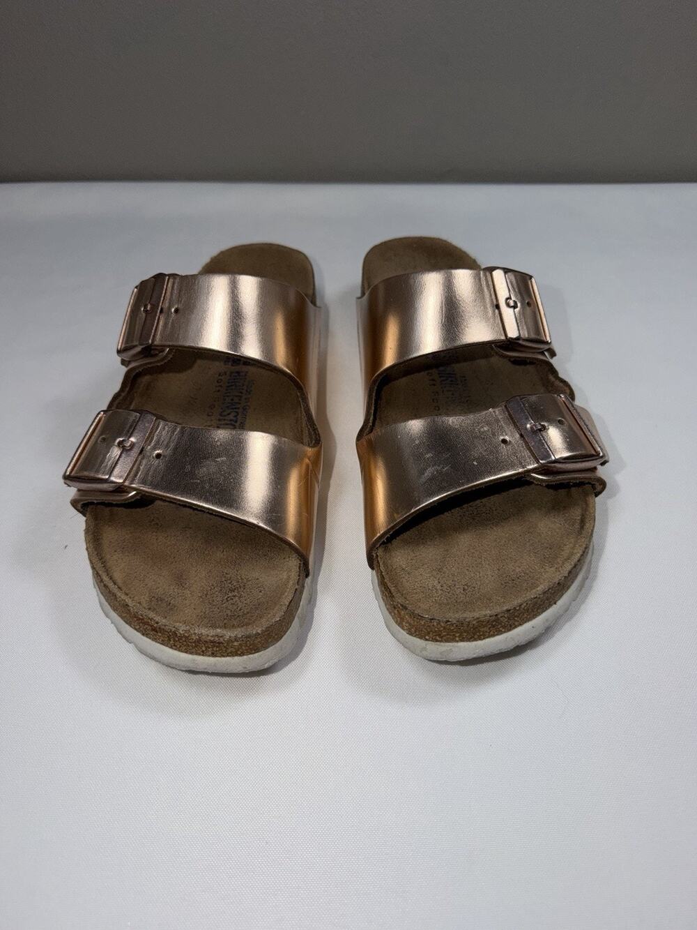 Birkenstock Arizona Rose Gold Metallic Copper White Soles Sandals 8- 8.5 /EU 39